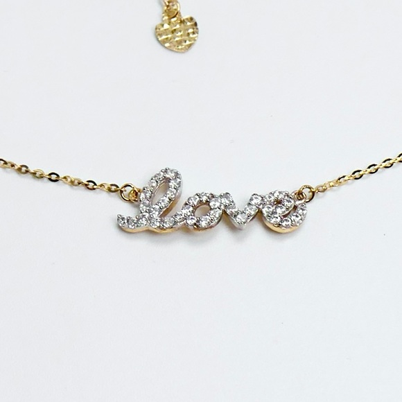 14K Yellow Gold 7"-8" Adjustable Love CZ Chain Bracelet 1g - New - Picture 2 of 6